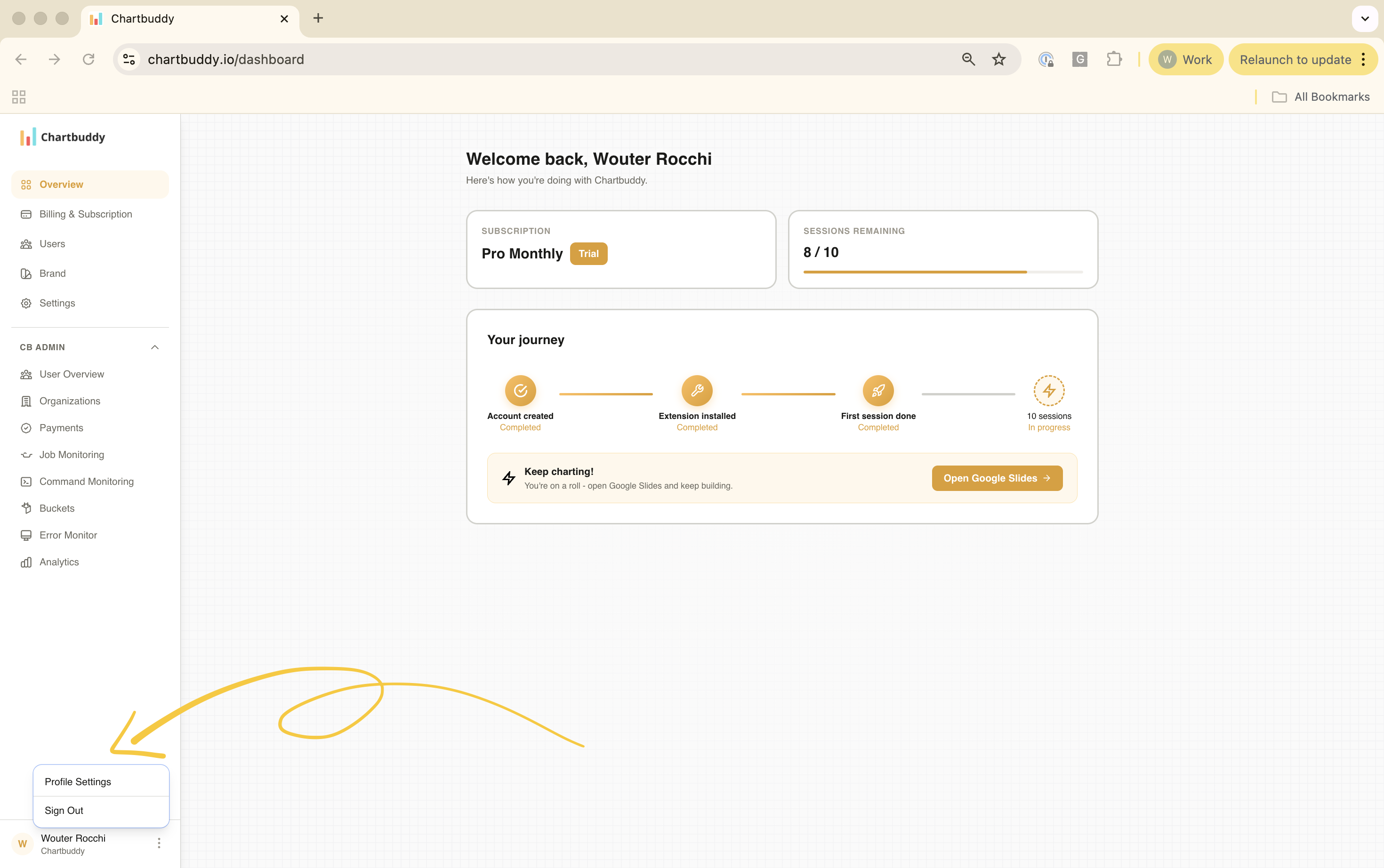 Accessing Profile Settings from the sidebar menu